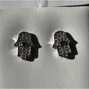 Contessa Di Capri Sterling 925 Silver Hamsa Hand Post Earrings